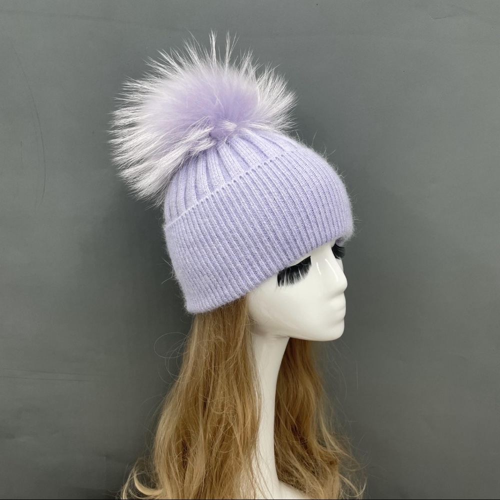Angora Wool Beanie with real fur